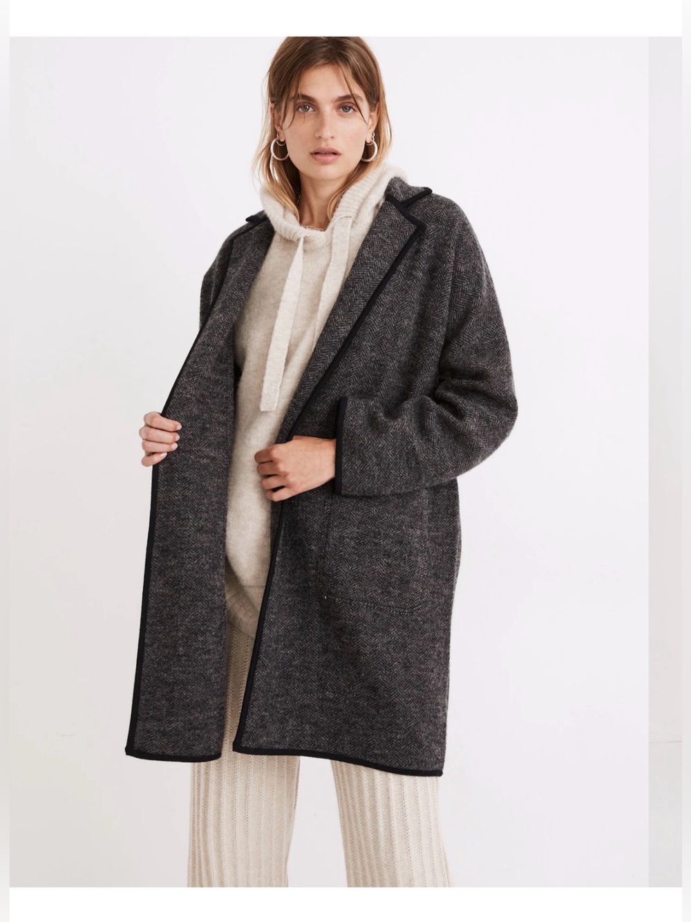 MADEWELL Charcoal Merino Wool Oversized Blazer Herringbone Courton Sweater Coat